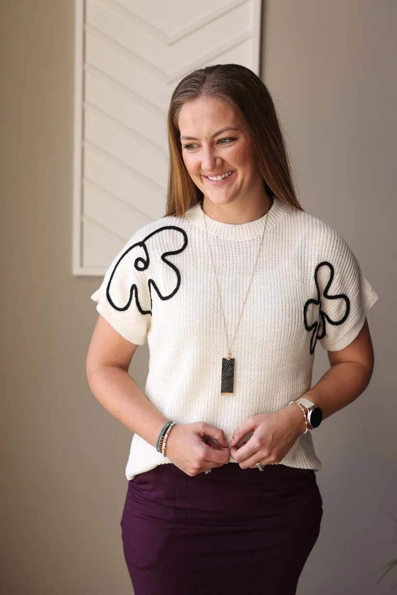 White Flower Sweater Top