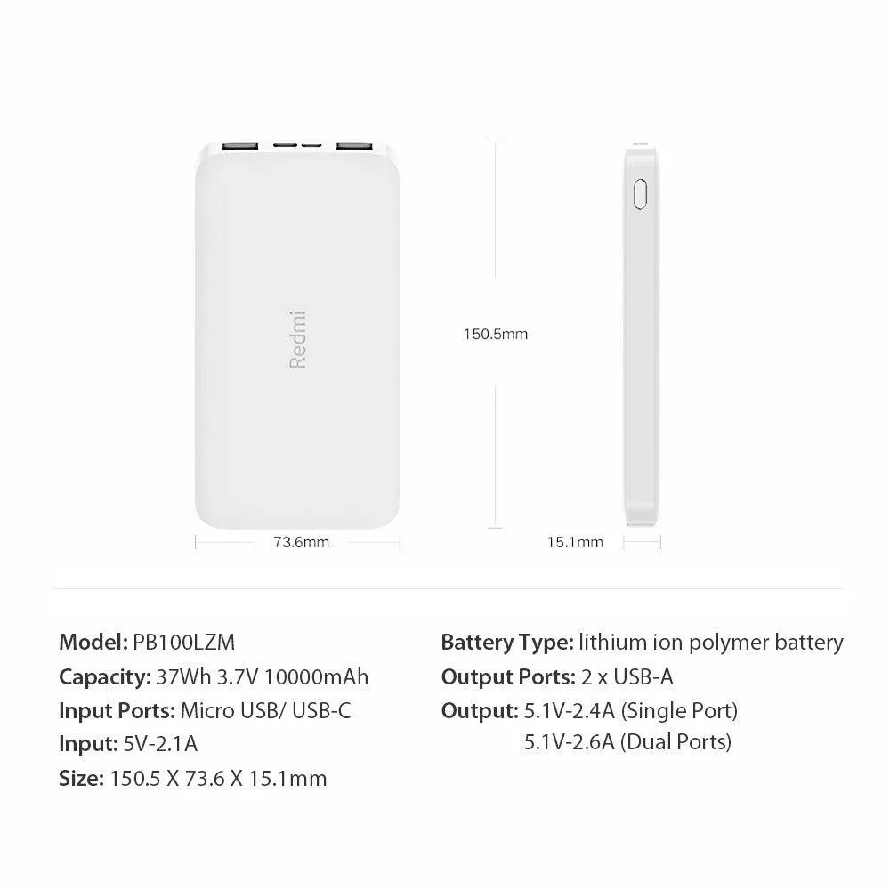 Xiaomi Redmi 10000mAh Slim Power Bank